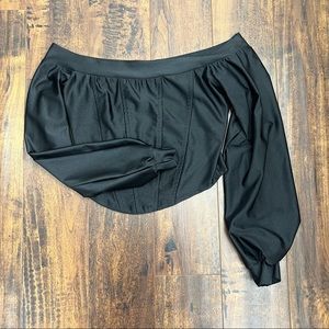 Long Sleeve Black Off-the-shoulder Corset Top